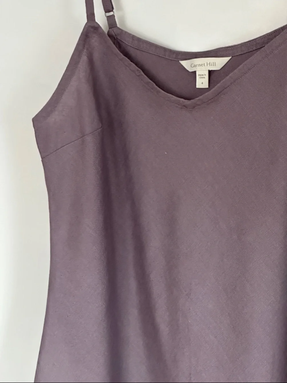 Garnet Hill Linen Lavender-Mauve Slip Midi Dress, purple linen summer dress - Picture 6 of 14